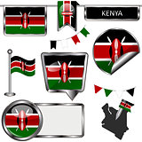 Glossy icons with flag of Kenya
