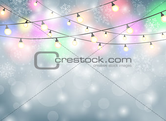 Colorful lamp Christmas background with snowflakes illustration