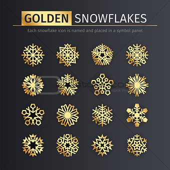 Golden Snowflakes Icons Set