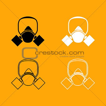 Gas mask black and white set icon.