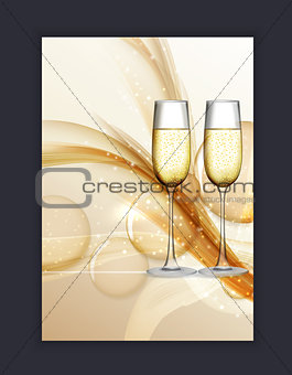 Two Glass of Champagne on Glossy Background. Vector Illustration