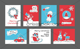 Set of Merry Christmas and Happy New Year cards