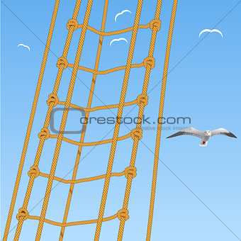 Seagulls and rope on blue sky Vector