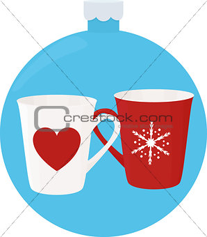 New Year cup with ornaments in blue christmas-tree ball