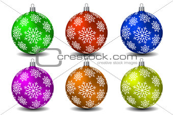 Colored christmas balls with snowflakes