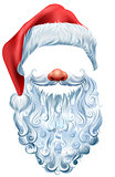 Hat, beard and red nose mask Santa Claus. Christmas accessory