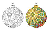 Zentangle stylized Christmas decorations. Hand Drawn lace vector illustration. Ball for coloring and painted specimen