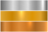 Collection of bright colorful metallic textures. Shiny polished metal banners