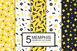 Collection of swatches memphis patterns - seamless design. Fashion 80-90s. Abstract trendy vector backgrounds