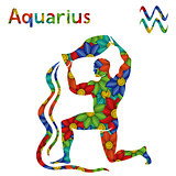 Zodiac sign Aquarius with stylized flowers