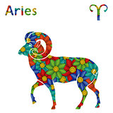 Zodiac sign Aries with stylized flowers