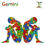 Zodiac sign Gemini with stylized flowers