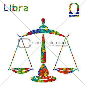 Zodiac sign Libra with stylized flowers
