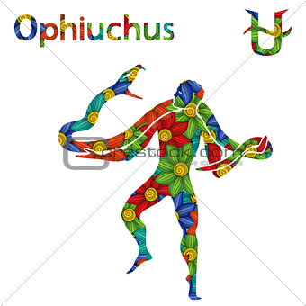 Alternative Zodiac sign Ophiuchus with stylized flowers