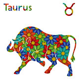 Zodiac sign Taurus with stylized flowers