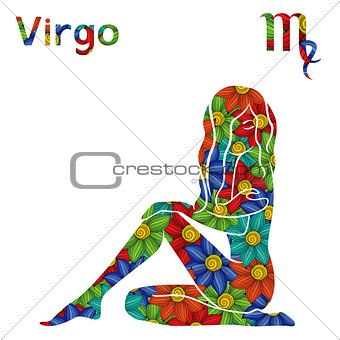 Zodiac sign Virgo with stylized flowers