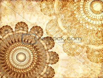 Grunge background with paper texture and floral ornament in Moro