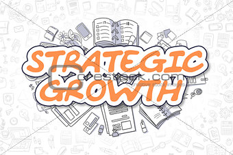 Strategic Growth - Cartoon Orange Word.
