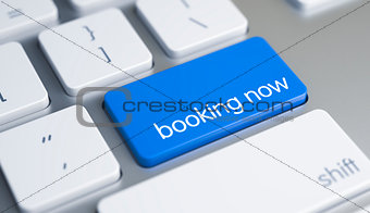 Booking Now on the Blue Keyboard Keypad. 3D.