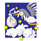Stork delivering a newborn