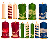 Set of burning decorative Christmas candles