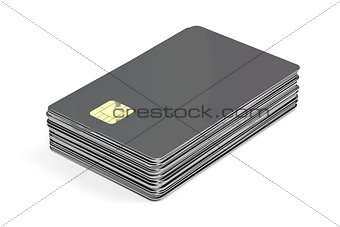 Stack with blank plastic cards with chip