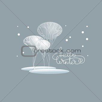 Winter trees and snow isolated on grey background.