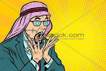 Close-up, face surprise, delight Arab businessman