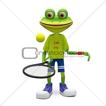 3D Illustration Frog with Tennis Racket