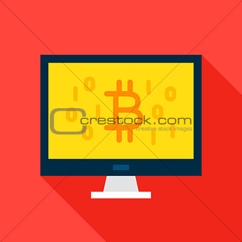 Bitcoin Computer Flat Icon
