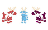Toy deers vector illustration on white background. Christmas tree decoration with holly. Lovely simple children s toy. Merry Christmas and Happy New Year style