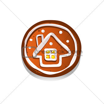Cute gingerbread cookies for christmas with a winter house. Isolated on white background. Vector illustration
