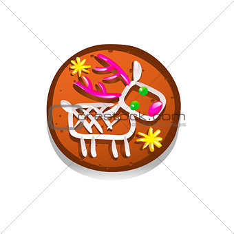 Cute gingerbread cookies for christmas with a Christmas deer. Isolated on white background. Vector illustration