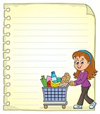 Notepad page with woman shopping