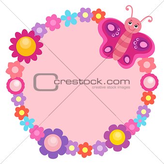 Round flower frame with butterfly 1