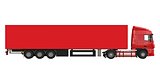 Large red truck with a semitrailer. Template for placing graphics. 3d rendering.