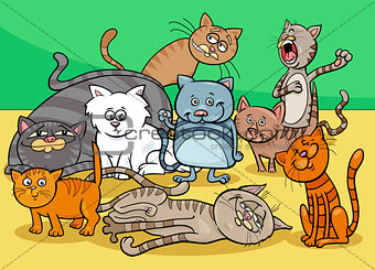 cats characters group cartoon illustration