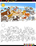 running dogs and cats characters color book