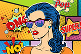 Pop art beautiful woman in sunglasses