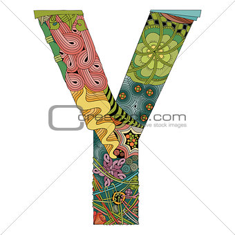 Letter Y zentangle. Vector decorative object