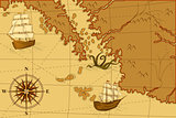 old map with a compass and ships
