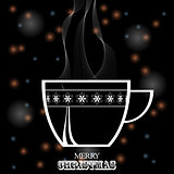 Christmas coffee cup white silhouette on black festive backgroun