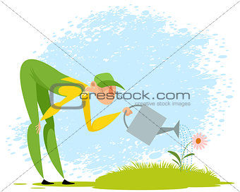 Gardener watering a flower
