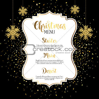 Christmas menu design with gold confetti 