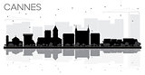 Cannes France City skyline black and white silhouette with Refle