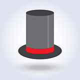 Black top hat cylinder with red ribbon, flat style