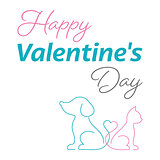 Happy valentine card cute cat and dog