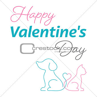 Happy valentine card cute cat and dog