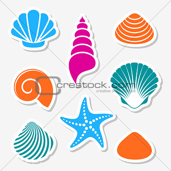 Vector sea shells and starfish labels