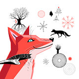 Graphic beautiful portrait of a red fox 